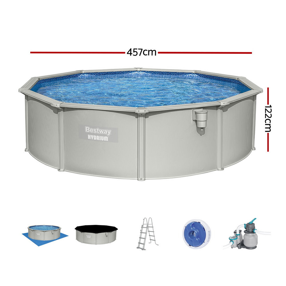 Bestway Swimming Pool Steel Frame Round Pool Set 457cm w/ Filter Ladder 17430L-Home & Garden > Pool & Accessories > Swimming Pools-PEROZ Accessories