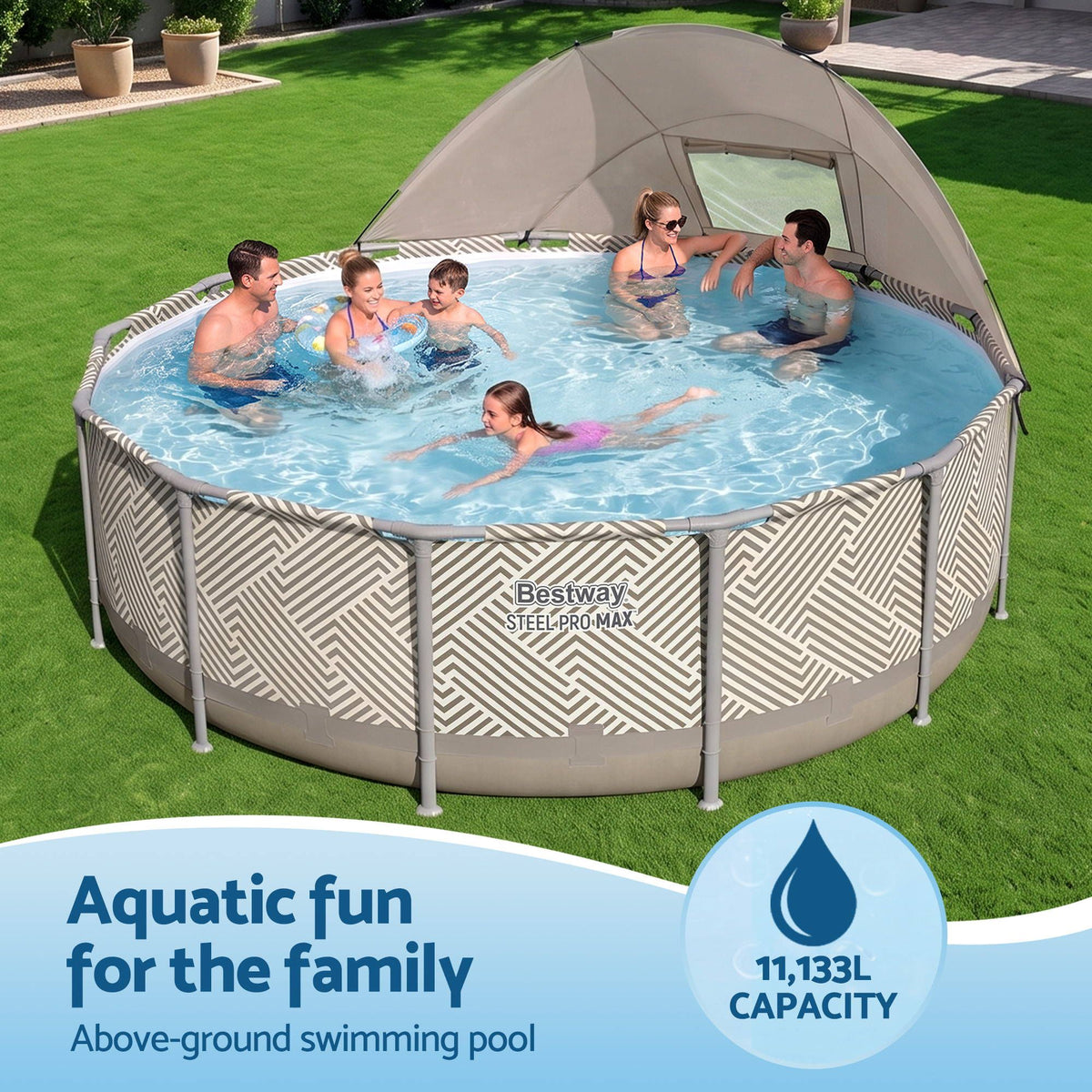 Bestway Swimming Pools 396cm x 107cm Steel Above Ground Canopy Backyard Pool Set White-Home & Garden > Pool & Accessories > Swimming Pools-PEROZ Accessories