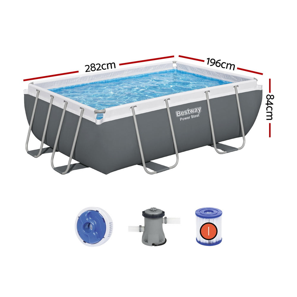 Bestway Swimming Pool 282x196x84cm Steel Frame Above Ground Pools Filter Pump 3662L-Home & Garden > Pool & Accessories > Swimming Pools-PEROZ Accessories