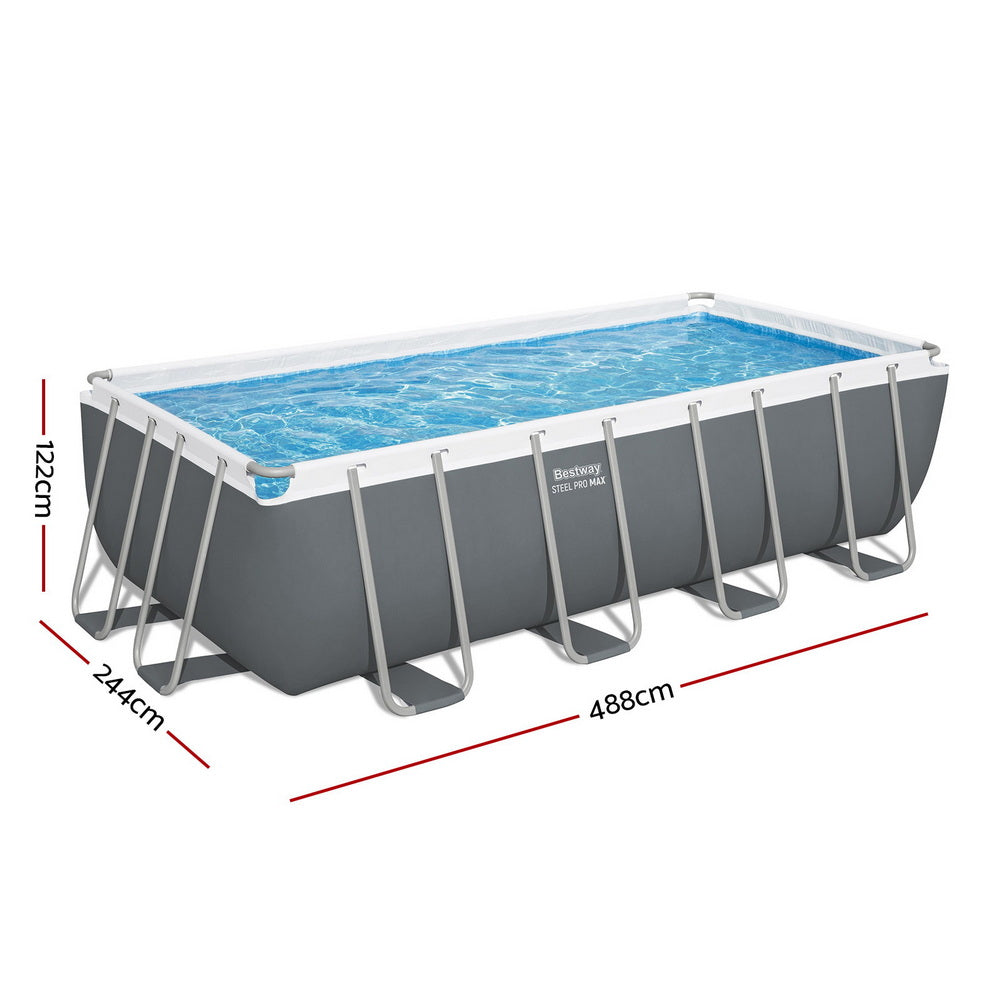 Bestway Swimming Pool Steel Frame Pool Set w/ Filter Pump Ladder Cover 488x244cm-Home & Garden > Pool & Accessories > Swimming Pools-PEROZ Accessories