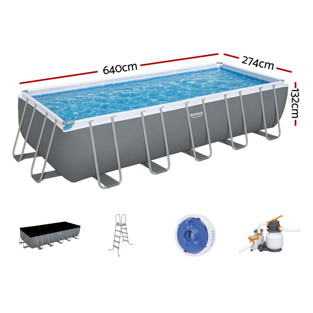 Bestway Swimming Pool 640x274x132cm Steel Frame Above Ground Pools Filter Pump Ladder 19281L-Home & Garden > Pool & Accessories > Swimming Pools-PEROZ Accessories