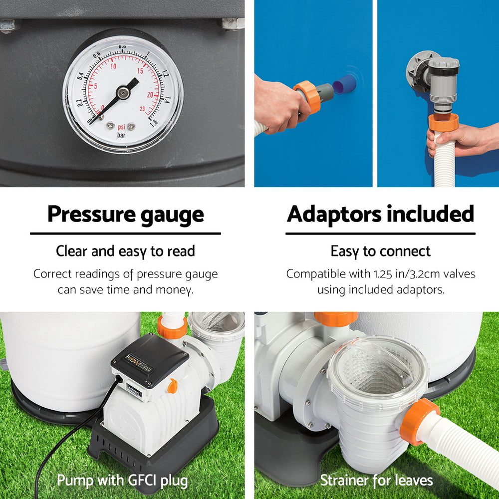 Bestway Pool Pump Sand Filter 1500GPH 5678L/H Pools Flowclear™ Filters-Home & Garden > Pool & Accessories > Swimming Pools-PEROZ Accessories