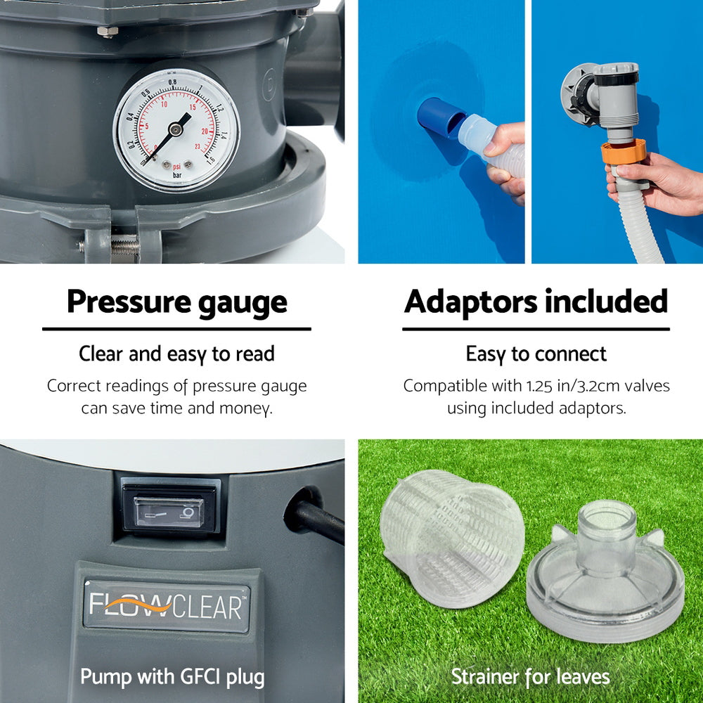 Bestway Pool Pump Sand Filter 800GPH 3028L/H Pools Flowclear Filters-Home & Garden > Pool & Accessories > Swimming Pools-PEROZ Accessories