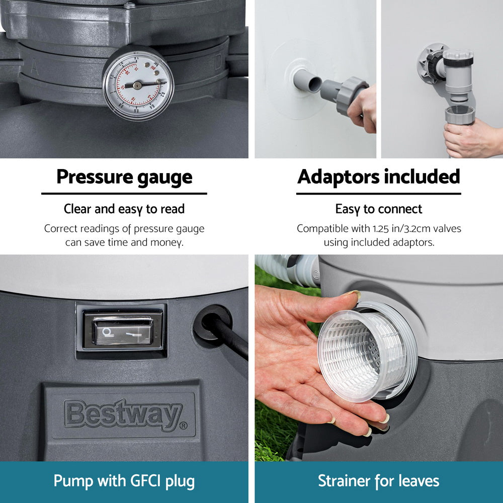 Bestway Pool Pump Sand Filter 800GPH 3028L/H Pools Flowclear Filters-Home & Garden > Pool & Accessories > Swimming Pools-PEROZ Accessories