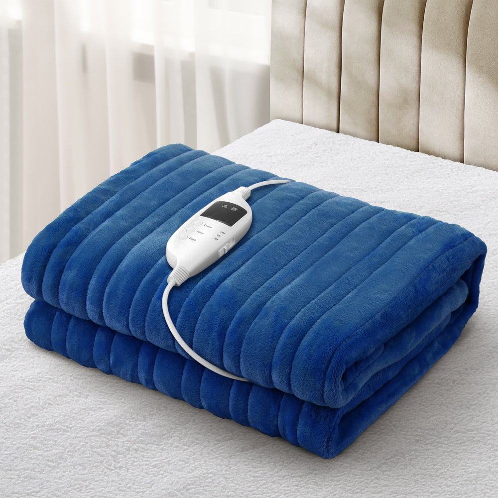 Bedra Electric Heated Blanket Washable Throw Rug Coral Fleece Blue-Heated Throw Rug-PEROZ Accessories