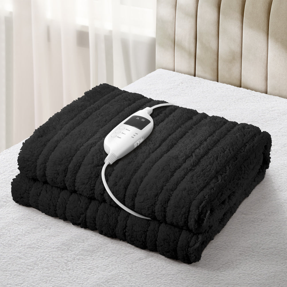 Bedra Electric Heated Blanket Washable Throw Rug Sherpa Coral Fleece Charcoal-Heated Throw Rug-PEROZ Accessories