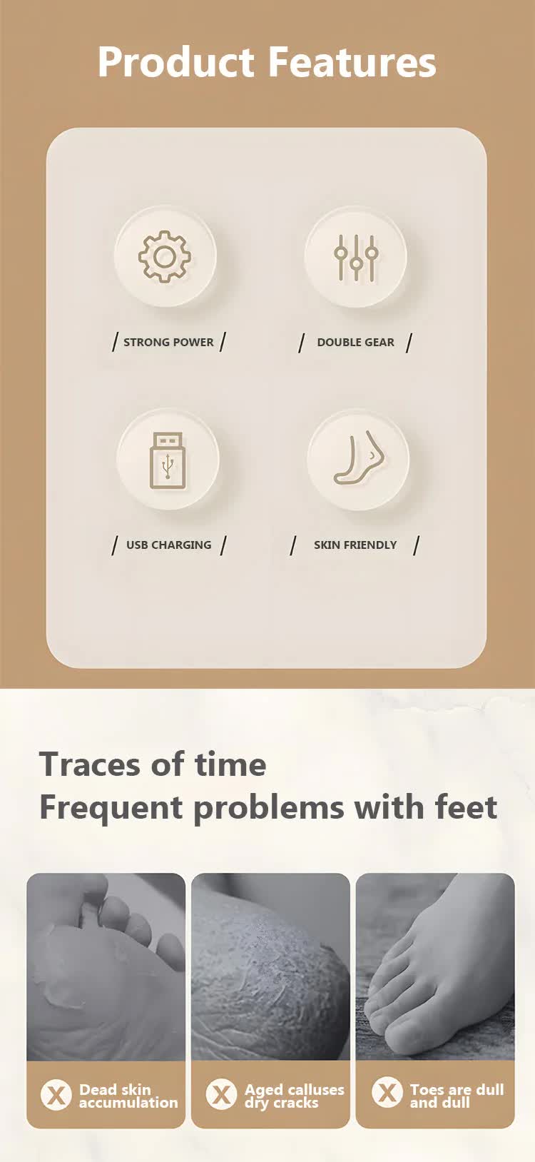 Beige Electric Foot Grinder with USB Charging - Dual-Speed Callus Remover for Smooth, Exfoliated Feet-Foot Care-PEROZ Accessories