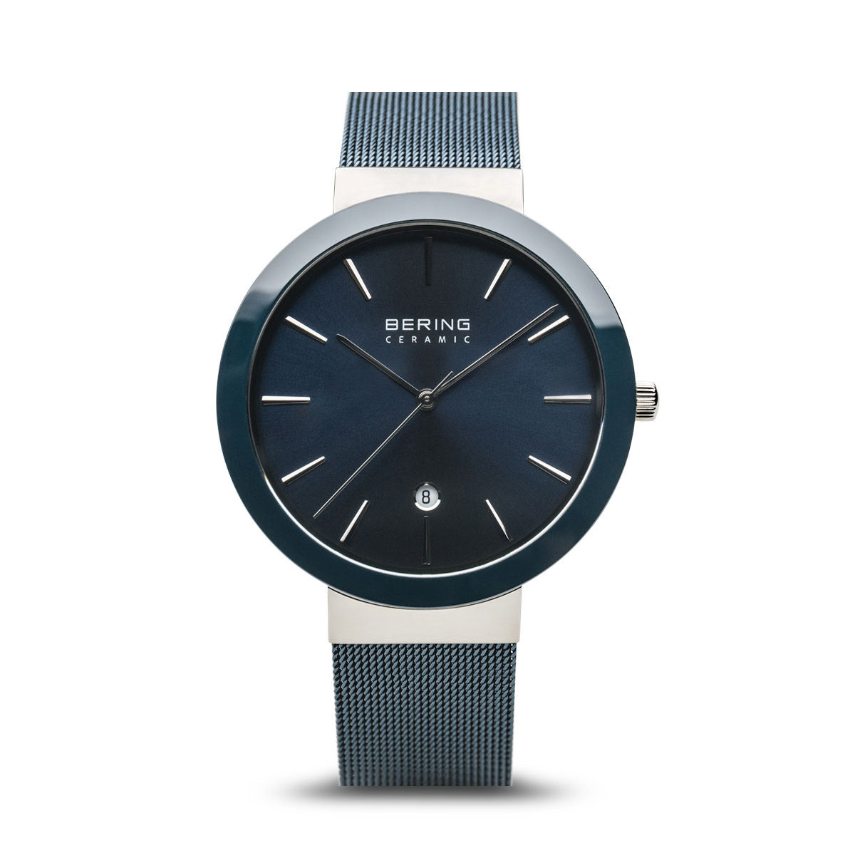 Bering Ceramic Polished Silver Navy Blue Watch-PEROZ Accessories