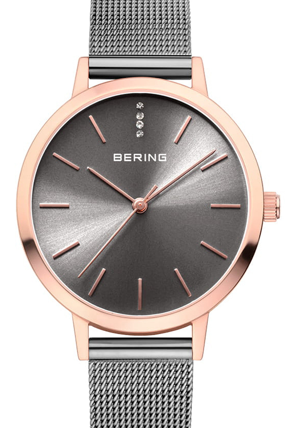 Bering Classic Ladies 34mm Round Rose Gold Case Gold Mesh Strap Watch-PEROZ Accessories