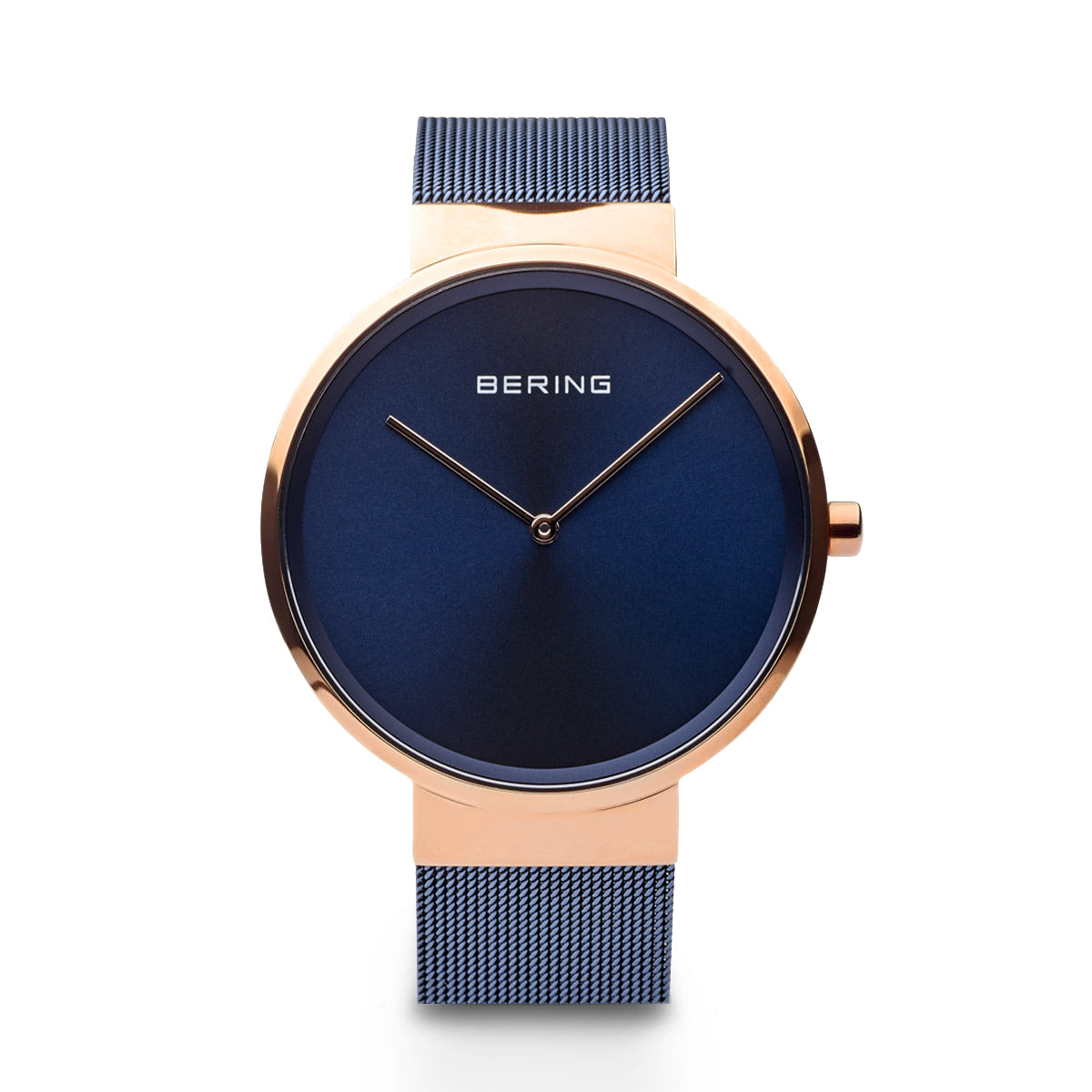 Bering Classic Polished Rose Gold 39mm Blue Mesh Watch-PEROZ Accessories