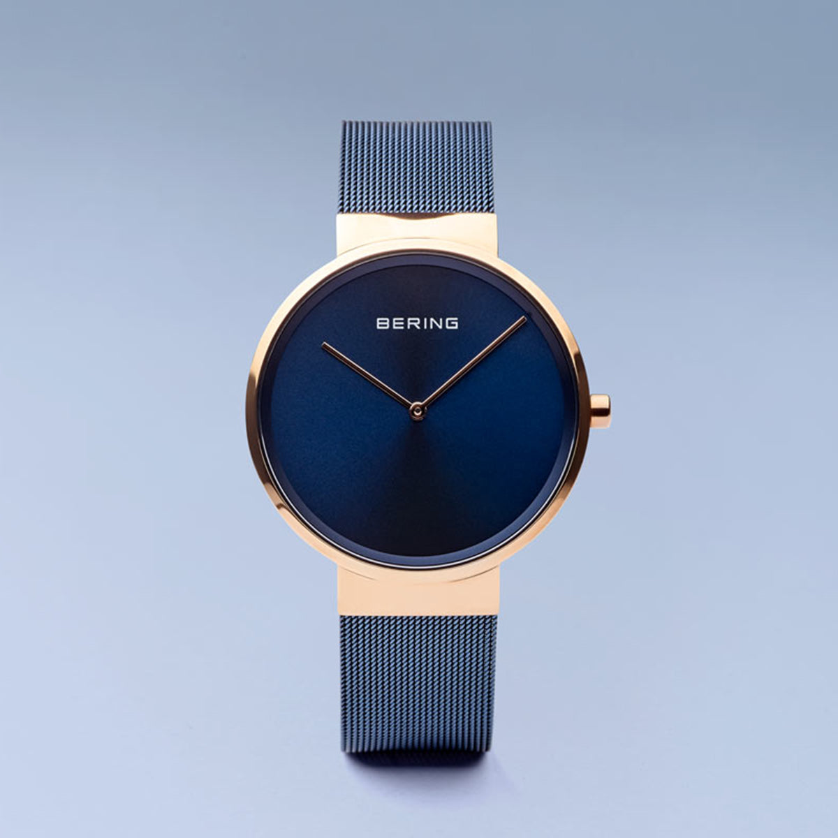 Bering Classic Polished Rose Gold 39mm Blue Mesh Watch-PEROZ Accessories
