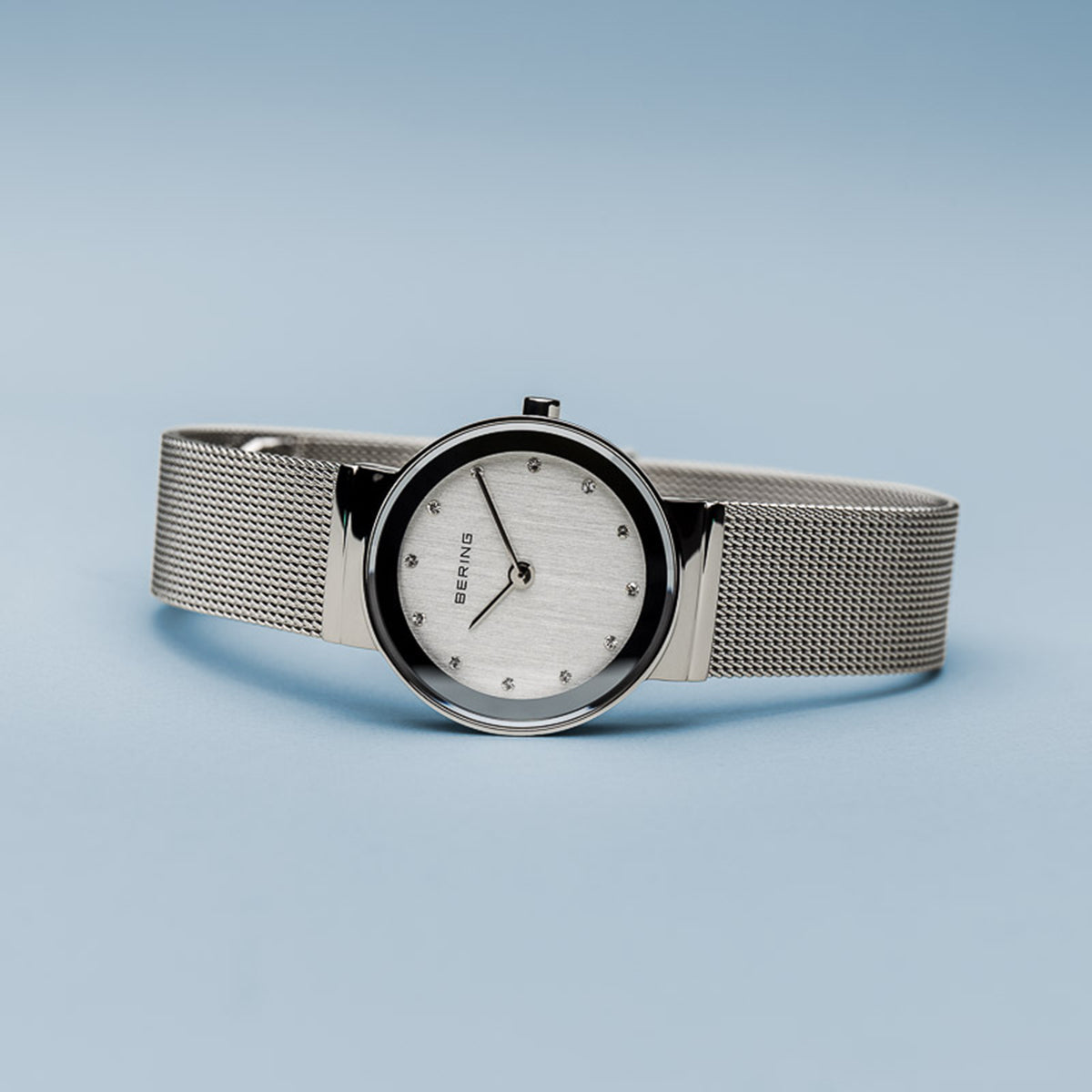 Bering Classic Polished Silver Mesh Swarovski Watch-PEROZ Accessories