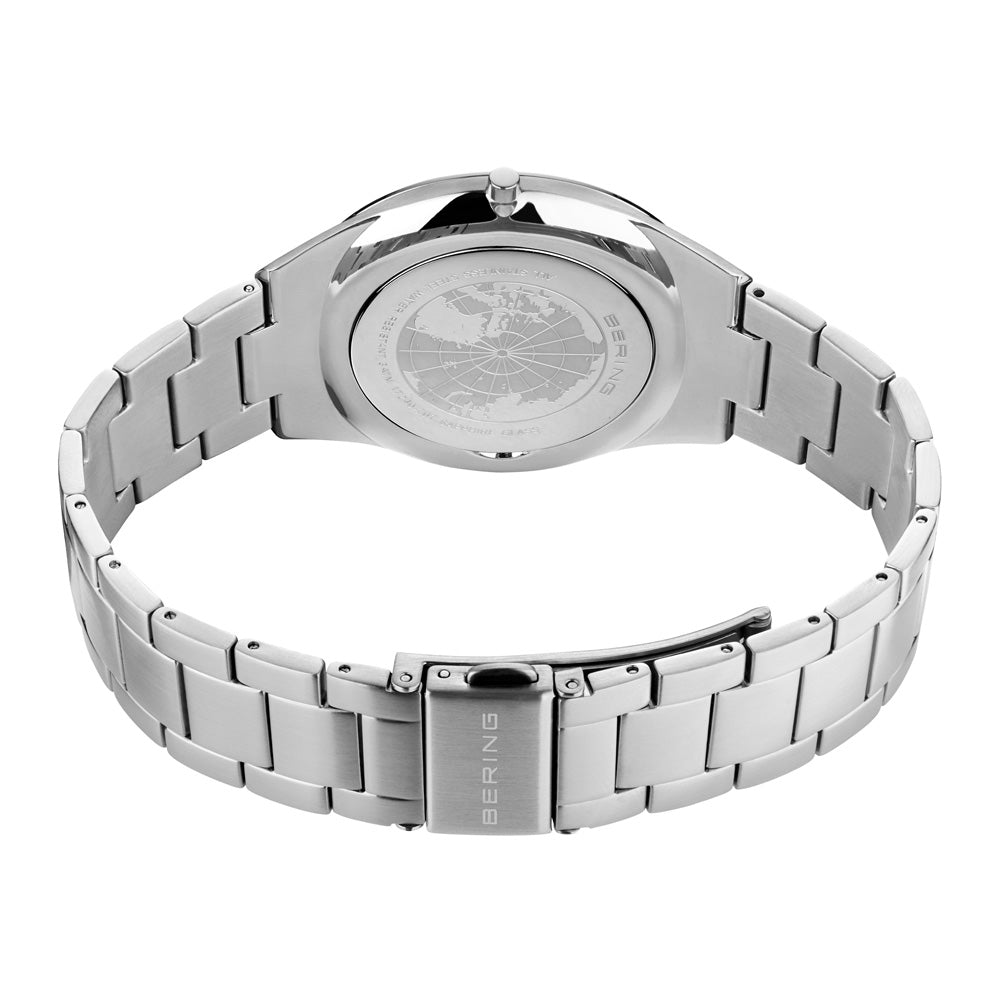 Bering Ultra Slim 40mm Blue Dial Polished Silver Strap Watch-PEROZ Accessories