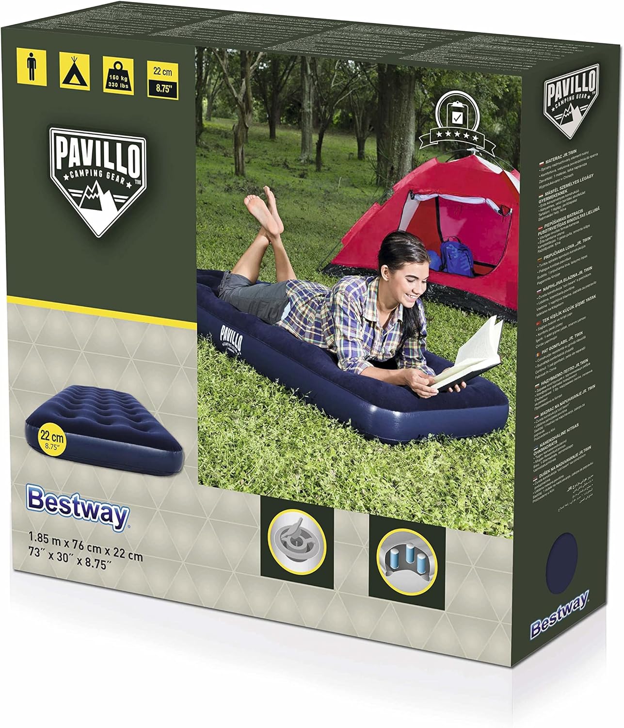 Bestway 1.85m x 76cm x 22cm Air Mattress Jr.Twin Indoor/Outdoor Heavy Duty Durable Camping-Outdoor Recreation > Camping > Inflatable Mattresses-PEROZ Accessories