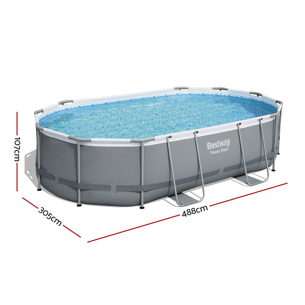 Bestway 488x305x107cm Swimming Pool Steel Frame Set w/ Pump Filter Ladder Cover-Home & Garden > Pool & Accessories > Swimming Pools-PEROZ Accessories