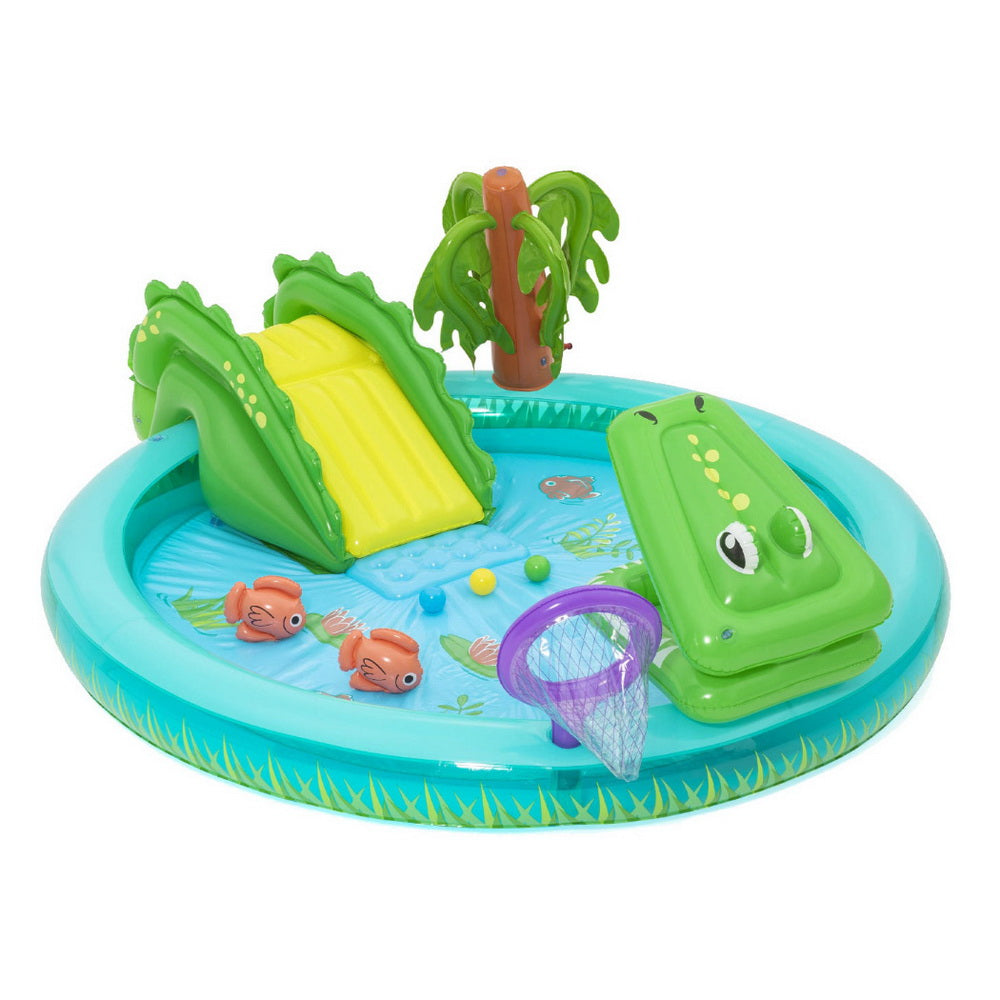 Bestway Kids Inflatable Splash Play Pool with Slide Ball Crocodile Fishing Net-Home & Garden > Pool & Accessories > Pool Toys & Inflatables-PEROZ Accessories