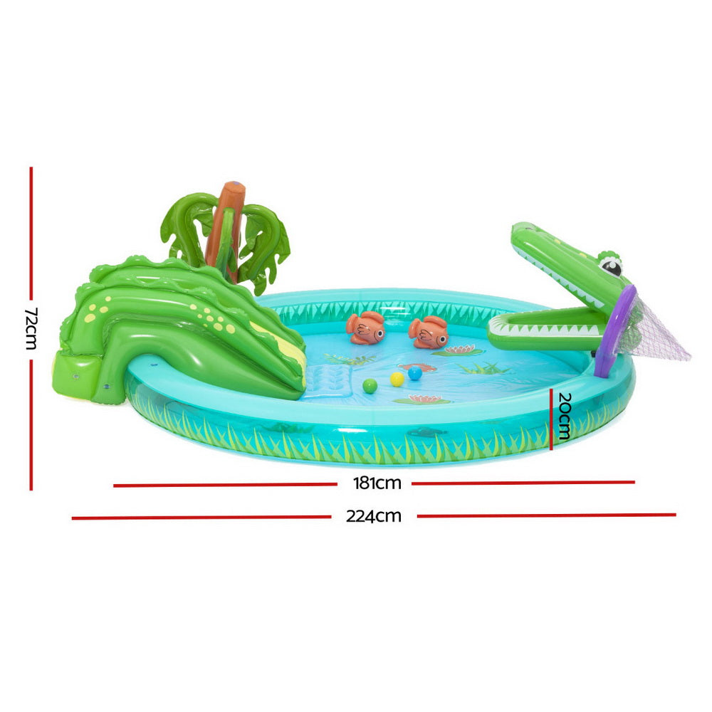 Bestway Kids Inflatable Splash Play Pool with Slide Ball Crocodile Fishing Net-Home & Garden > Pool & Accessories > Pool Toys & Inflatables-PEROZ Accessories