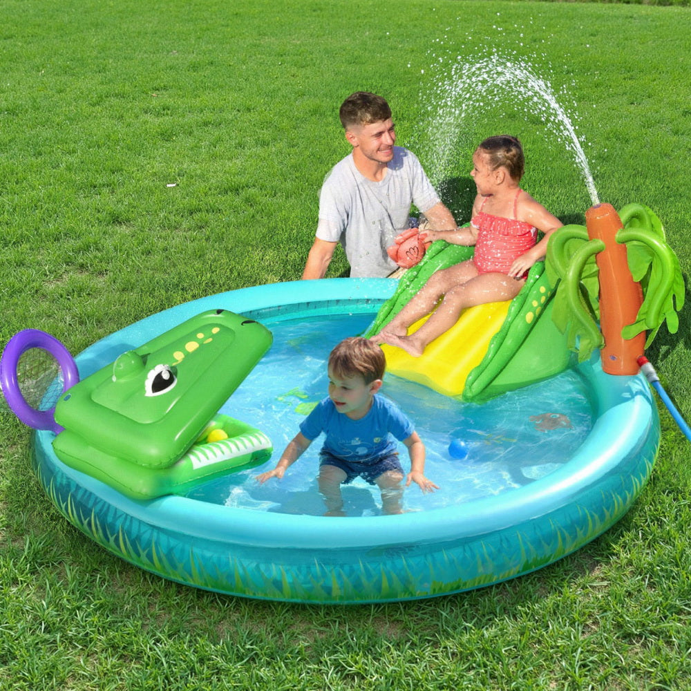 Bestway Kids Inflatable Splash Play Pool with Slide Ball Crocodile Fishing Net-Home & Garden > Pool & Accessories > Pool Toys & Inflatables-PEROZ Accessories