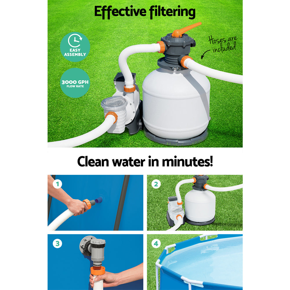 Bestway Pool Pump Sand Filter 3000GPH 11355L/H Pools Flowclear™ Filters-Home & Garden > Pool & Accessories > Swimming Pools-PEROZ Accessories