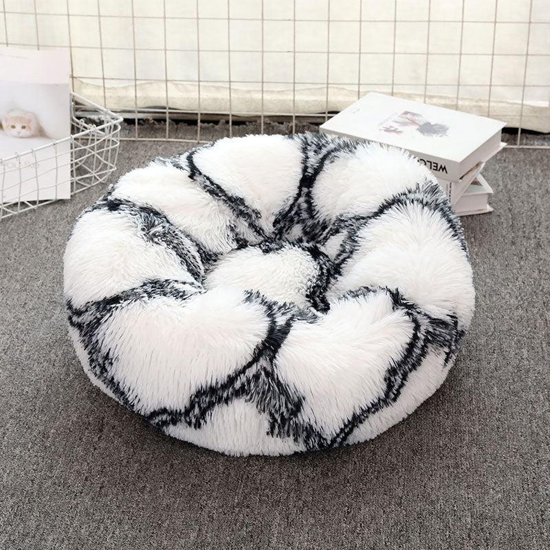 Black-white 50cm Cozy Round Pet Bed - Plush Cat & Dog Bed with Non-Slip Base, Machine Washable-Pet Care > Dog Supplies > Dog Beds-PEROZ Accessories