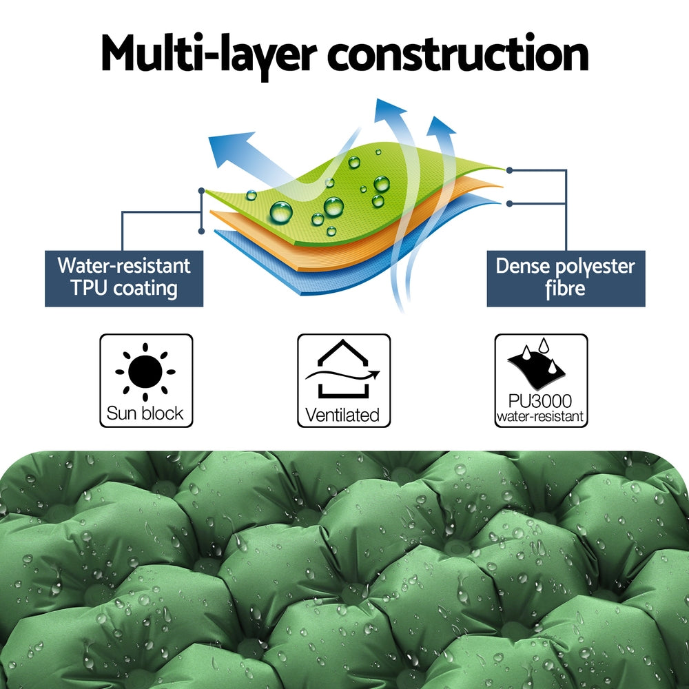 Weisshorn Self Inflating Mattress Camping Sleeping Mat Air Bed Pad Double Pillow-Outdoor Recreation > Camping > Inflatable Mattresses-PEROZ Accessories