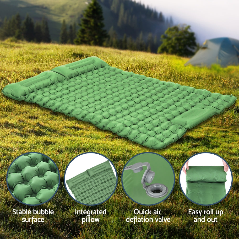 Weisshorn Self Inflating Mattress Camping Sleeping Mat Air Bed Pad Double Pillow-Outdoor Recreation > Camping > Inflatable Mattresses-PEROZ Accessories