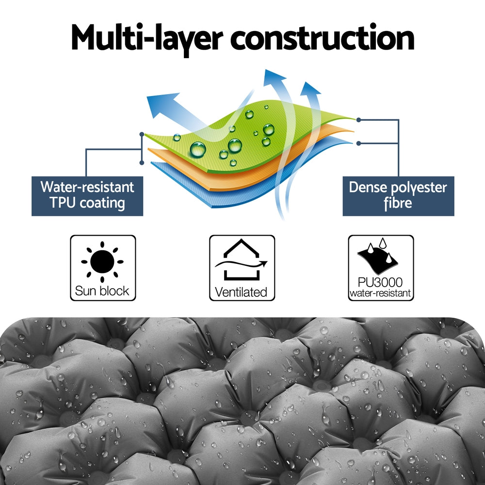 Weisshorn Self Inflating Mattress Camping Sleeping Mat Air Bed Double Pillow Bag-Outdoor Recreation > Camping > Inflatable Mattresses-PEROZ Accessories