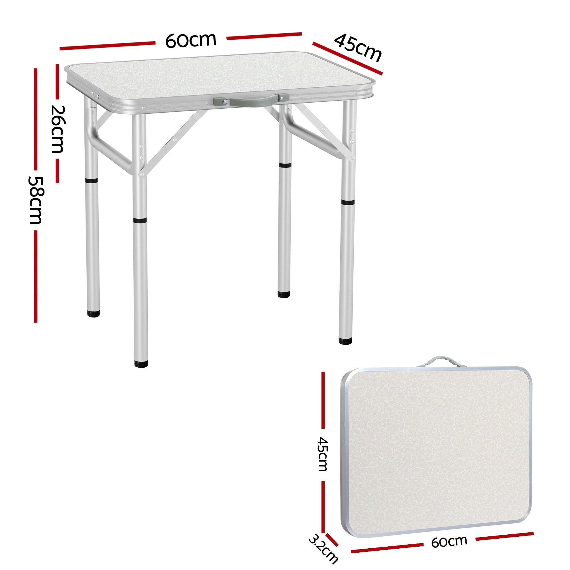 Weisshorn Folding Camping Table 60CM Adjustable Portable Outdoor Picnic Desk-Camping Tables-PEROZ Accessories
