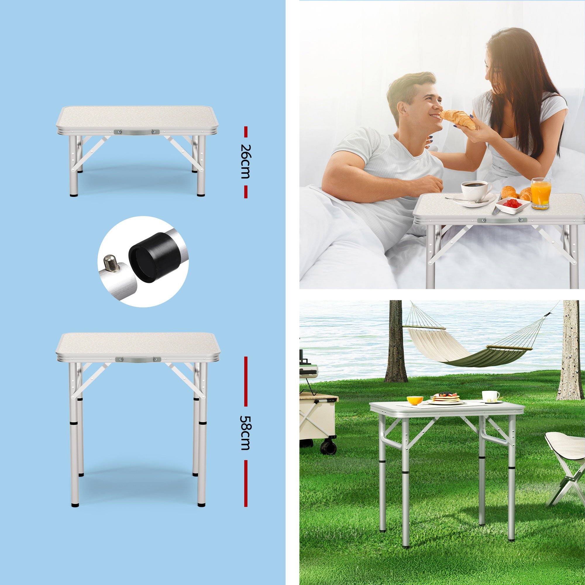 Weisshorn Folding Camping Table 60CM Adjustable Portable Outdoor Picnic Desk-Camping Tables-PEROZ Accessories