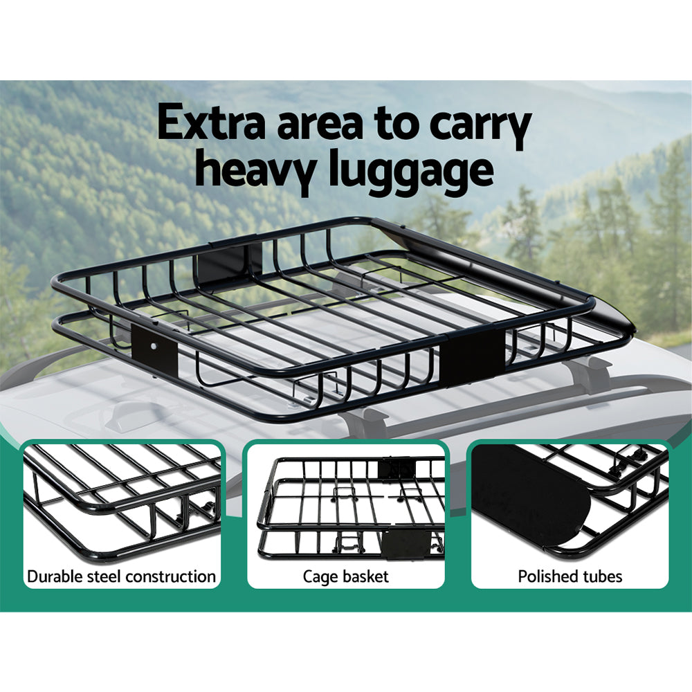 Giantz Universal Car Roof Rack Basket Luggage Vehicle Cargo Carrier 111cm Black-Auto Accessories > Auto Accessories Others > Cross Bar-PEROZ Accessories