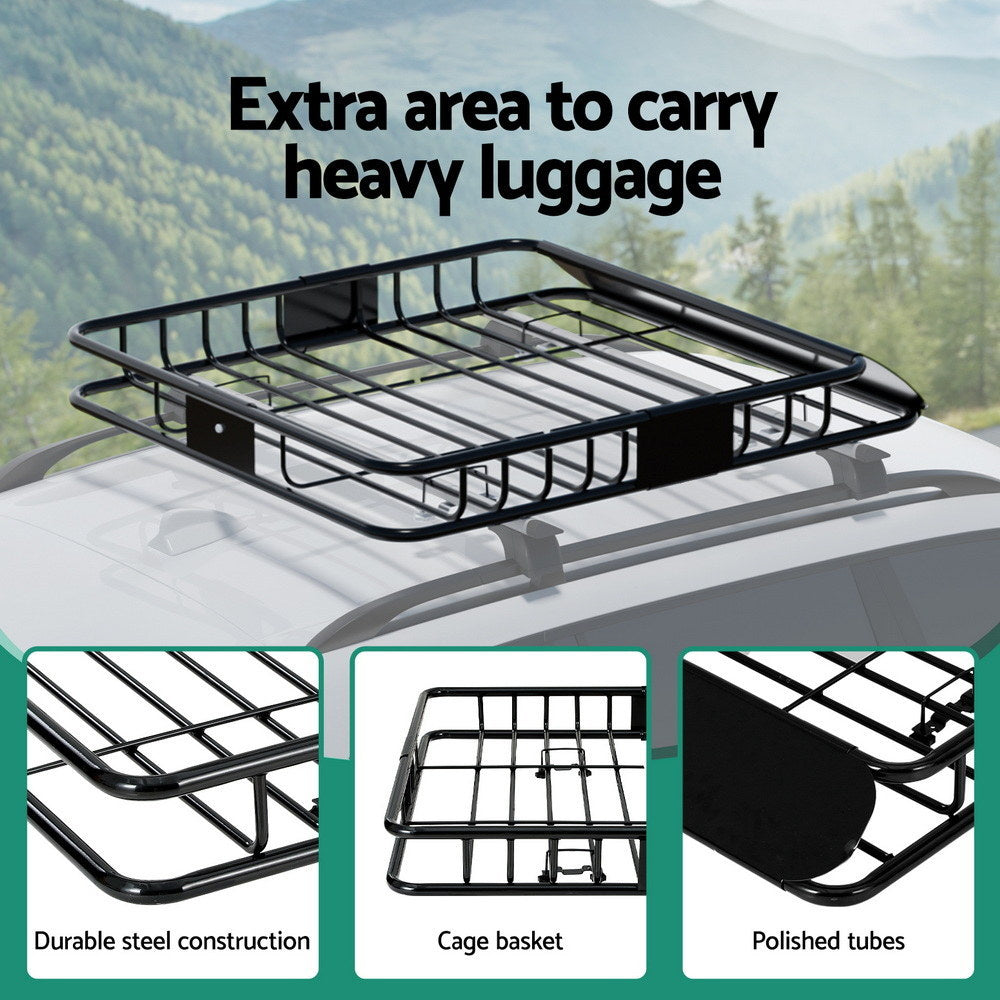 Giantz Universal Car Roof Rack Basket Luggage Vehicle Cargo Carrier 111cm Black-Auto Accessories > Auto Accessories Others > Cross Bar-PEROZ Accessories