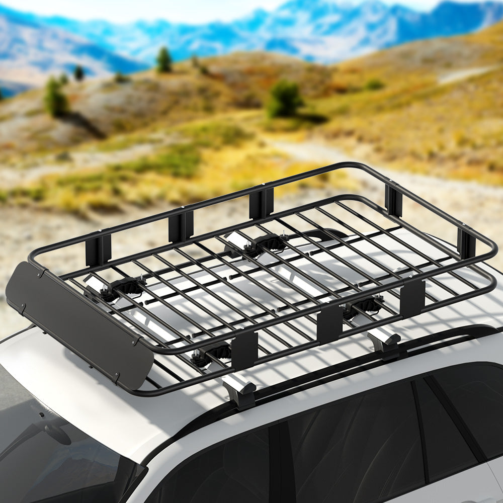 Giantz Universal Car Roof Rack Basket Luggage Vehicle Cargo Carrier 160cm Black-Auto Accessories > Auto Accessories Others > Cross Bar-PEROZ Accessories
