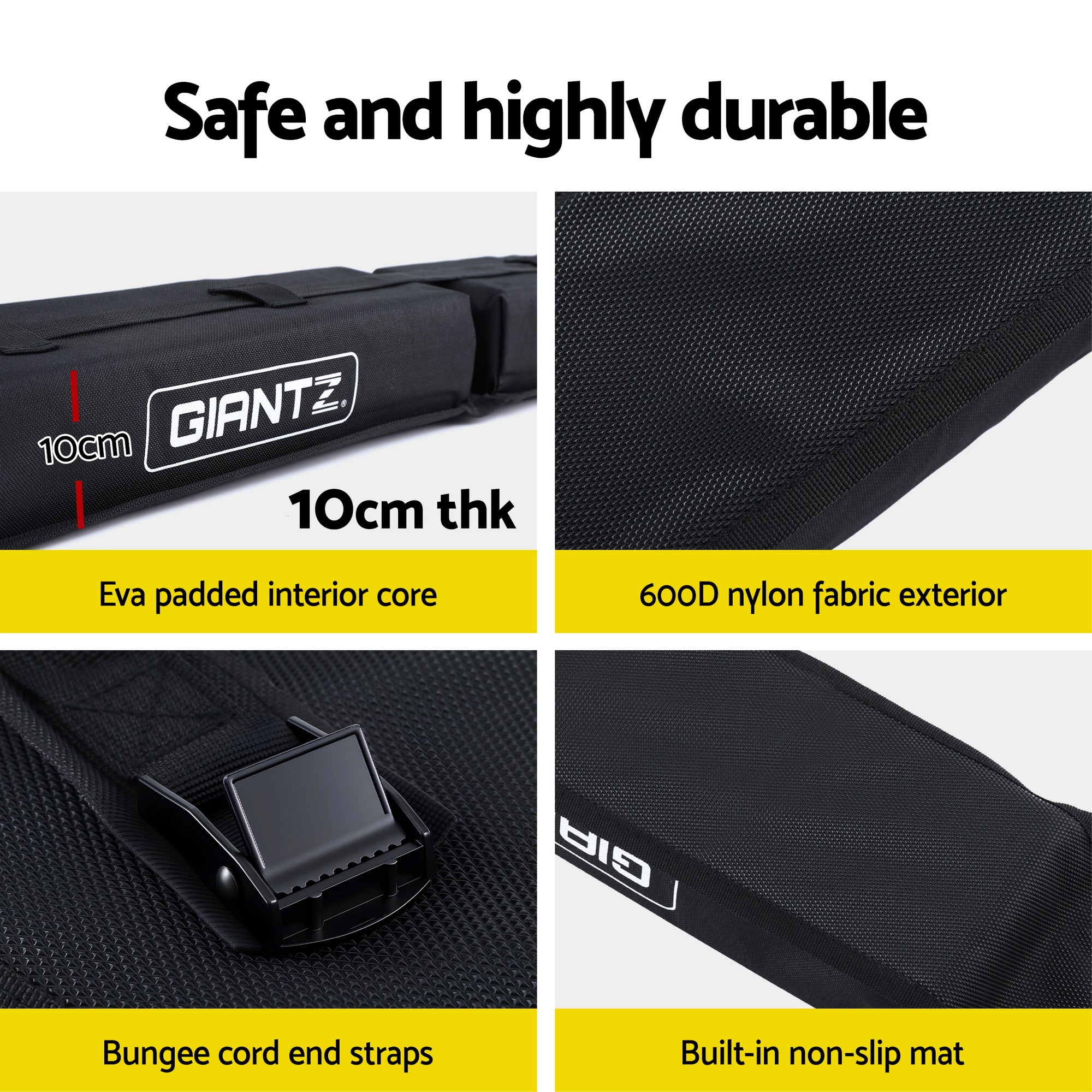 GIANTZ Kayak Roof Rack for Car, Universal Soft Roof Rack Pads for Surfboard SUP Canoe, Roof Bars for SUV Sedan without Side Rails, Portable Cross Bars with 4.5m Tie Down Straps & Ropes, 80kg Capacity-Auto Accessories > Auto Accessories Others > Cross Bar-PEROZ Accessories