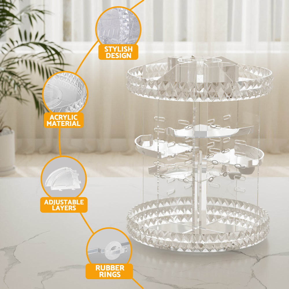 Embellir Makeup Case Acrylic Rotating Cosmetic Organizer Storage Display Holder-Health & Beauty > Cosmetic Storage > Makeup Organisation & Storage-PEROZ Accessories