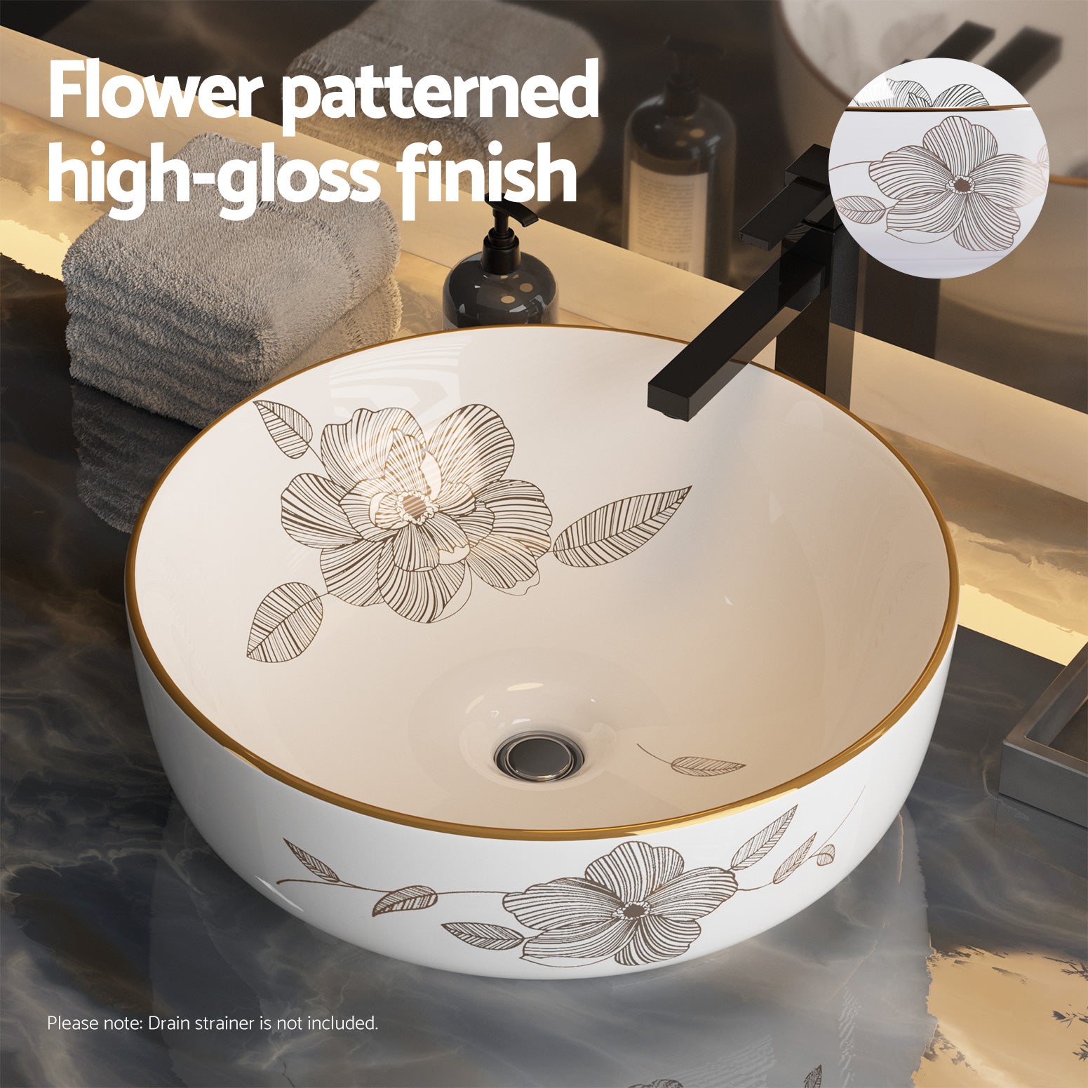 Cefito Bathroom Basin Ceramic Vanity Sink Hand Wash Bowl with Pattern 41x41cm-Furniture > Bathroom > Sinks-PEROZ Accessories