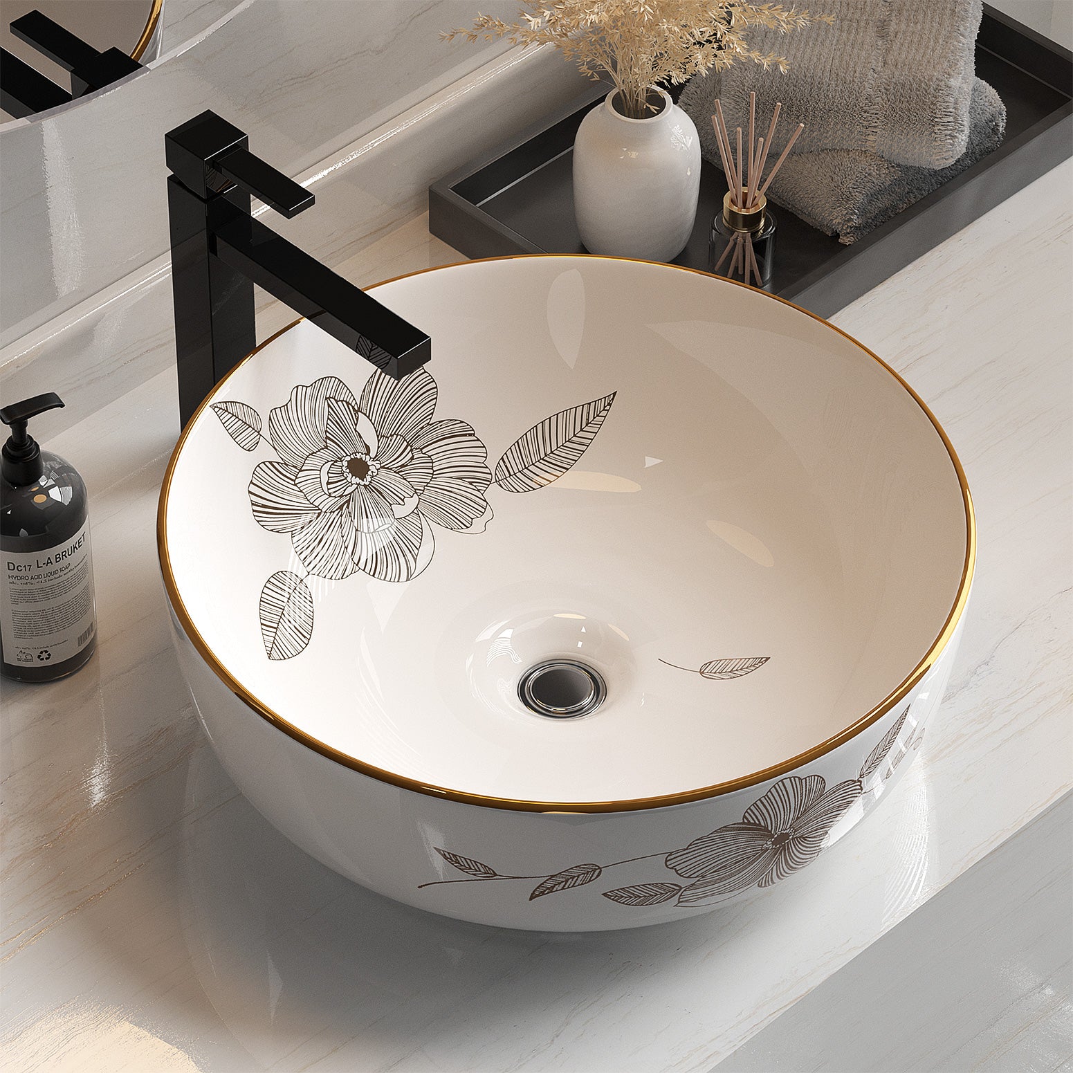 Cefito Bathroom Basin Ceramic Vanity Sink Hand Wash Bowl with Pattern 41x41cm-Furniture > Bathroom > Sinks-PEROZ Accessories