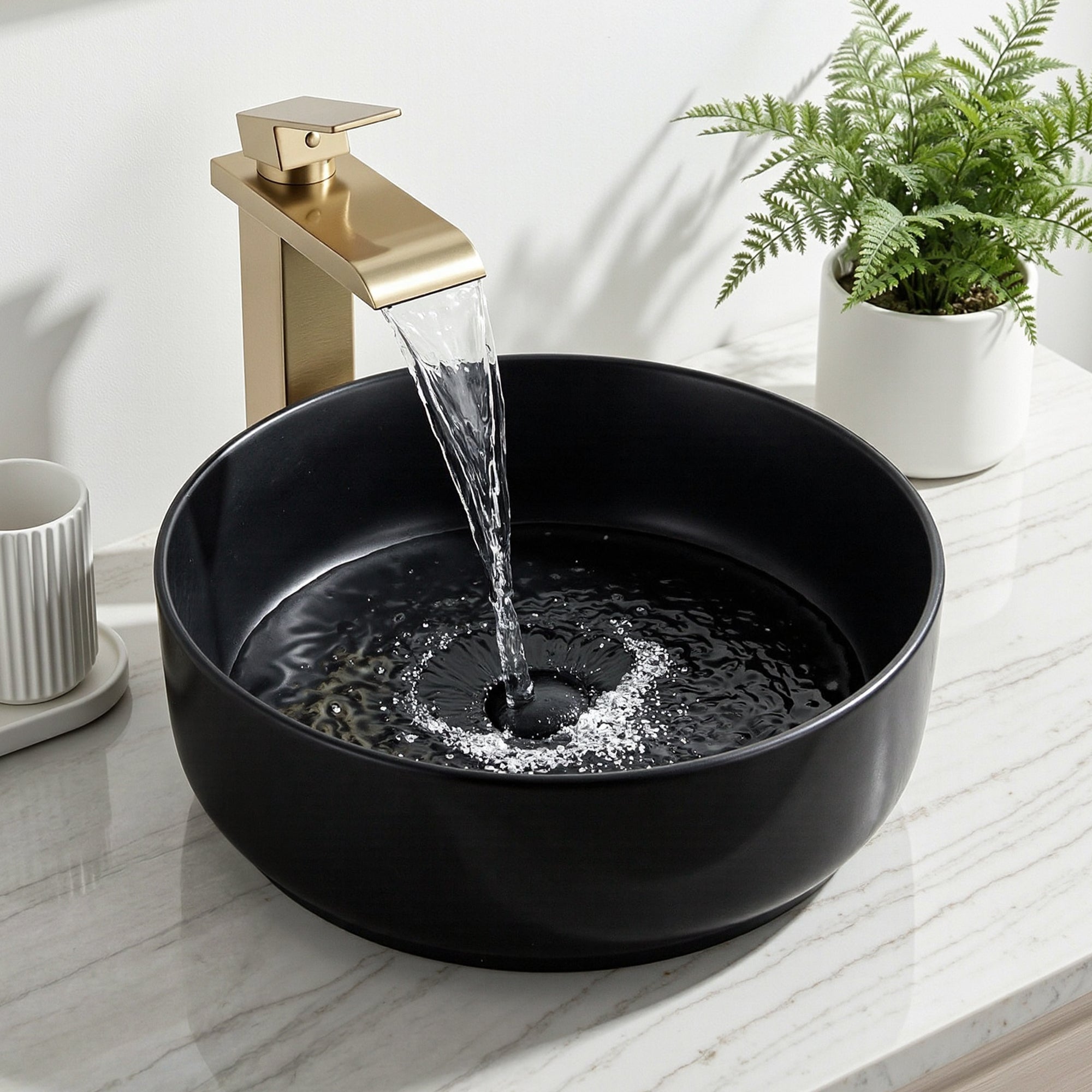 Cefito Bathroom Basin Ceramic Vanity Sink Vessel Bowl Wash Matte Black Round Countertop-Furniture > Bathroom > Sinks-PEROZ Accessories