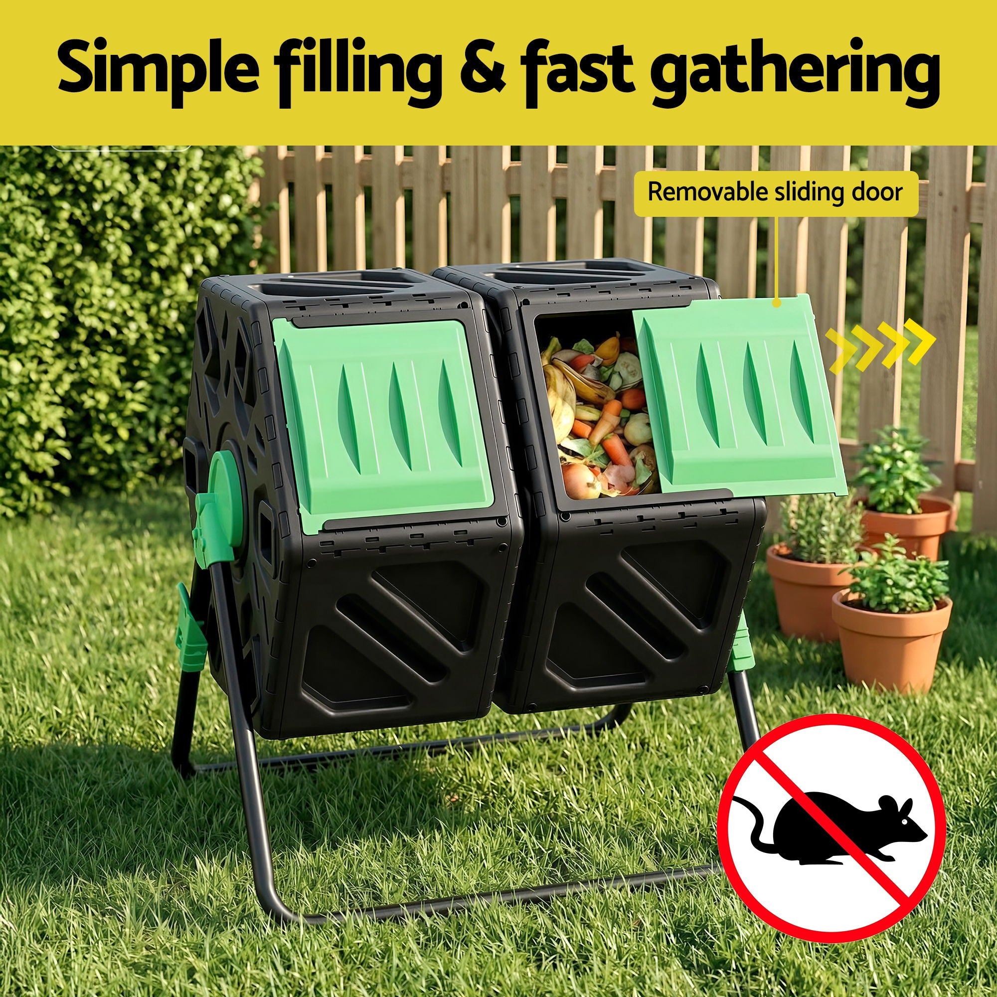 Gardeon Compost Bin Dual-Chamber 130L Composter Tumbler Rotating Garden Recycle Food Waste-Home & Garden > Garden Tools > Gardening Accessories-PEROZ Accessories