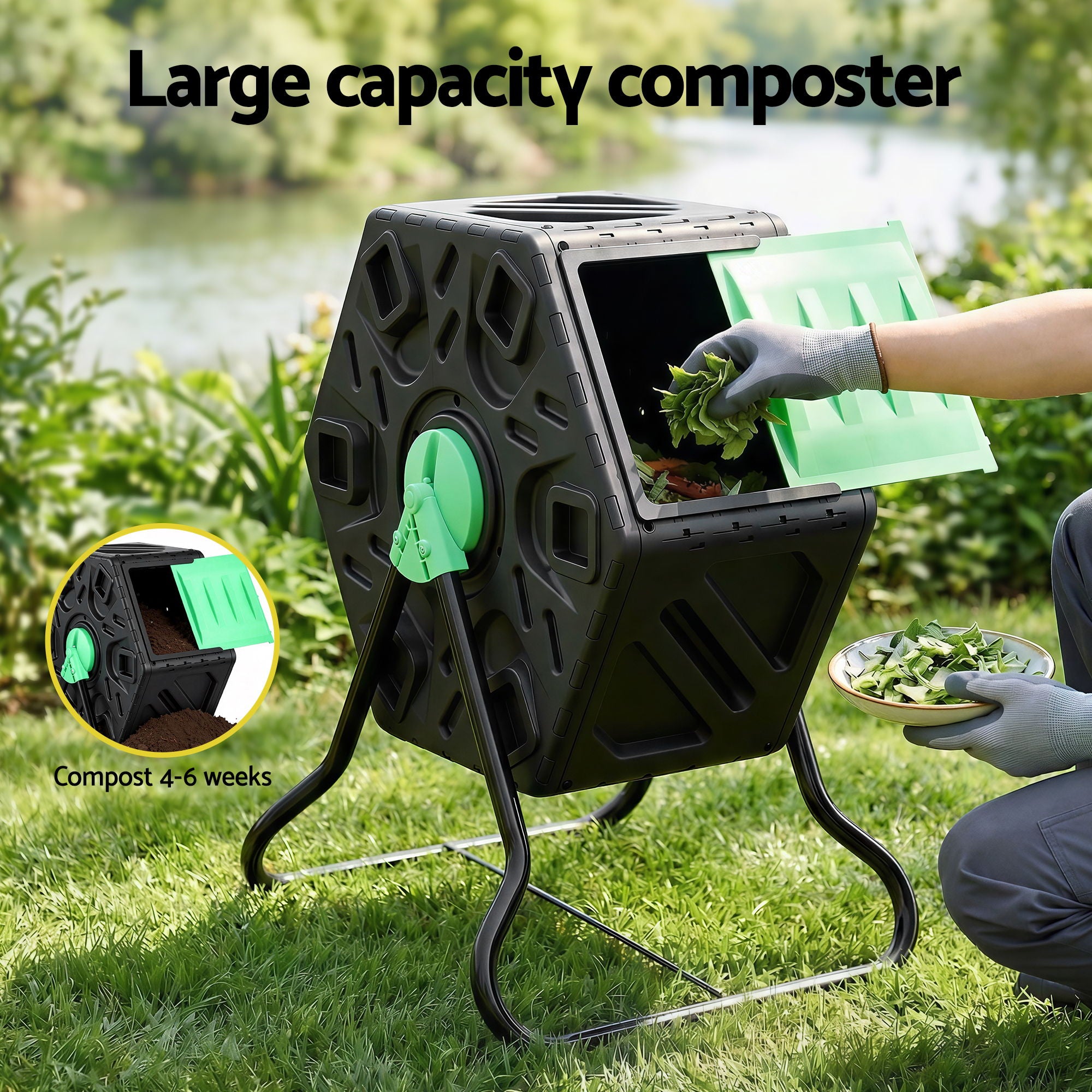 Gardeon Compost Bin 65L Composter Tumbler Rotating Outdoor With Sliding Door-Home & Garden > Garden Tools > Gardening Accessories-PEROZ Accessories