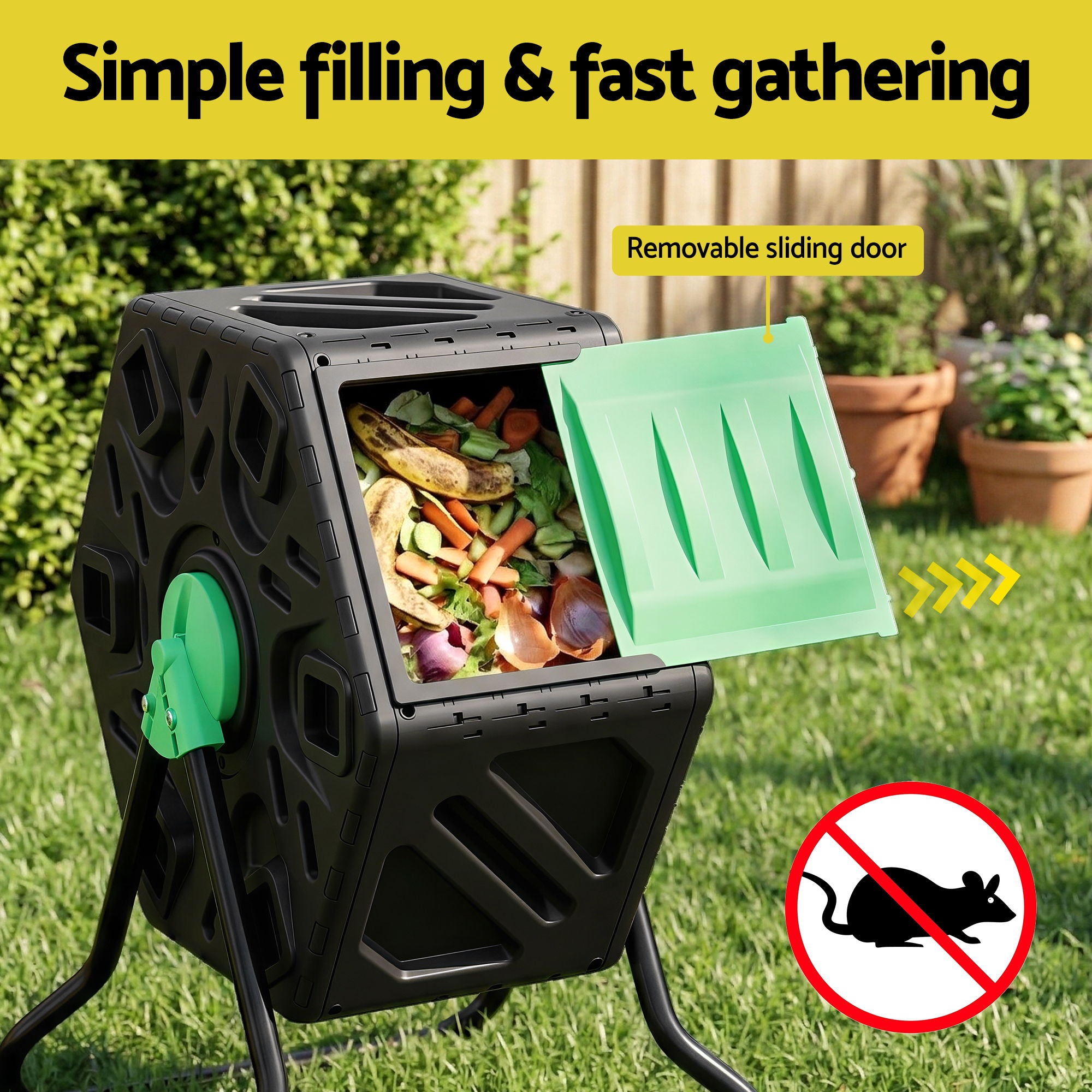 Gardeon Compost Bin 65L Composter Tumbler Rotating Outdoor With Sliding Door-Home & Garden > Garden Tools > Gardening Accessories-PEROZ Accessories
