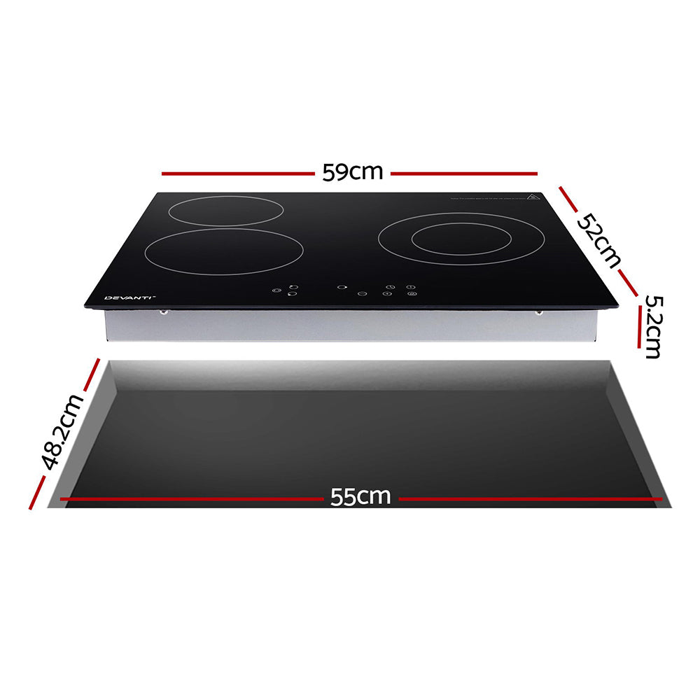 Devanti Electric Ceramic Cooktop 60cm Kitchen Cooker 4 Burner Hob Touch Control 5200W-Appliances > Kitchen Appliances > Cooktops & Stoves-PEROZ Accessories