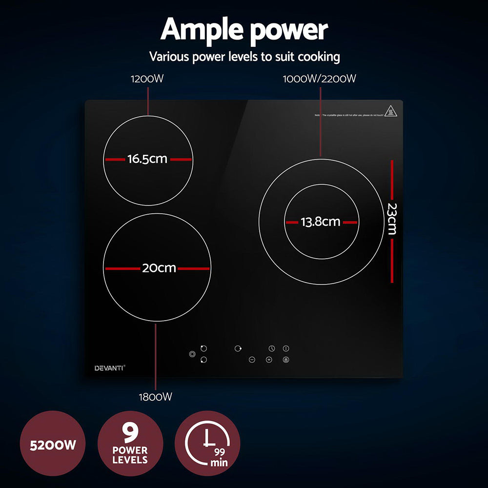 Devanti Electric Ceramic Cooktop 60cm Kitchen Cooker 4 Burner Hob Touch Control 5200W-Appliances > Kitchen Appliances > Cooktops & Stoves-PEROZ Accessories