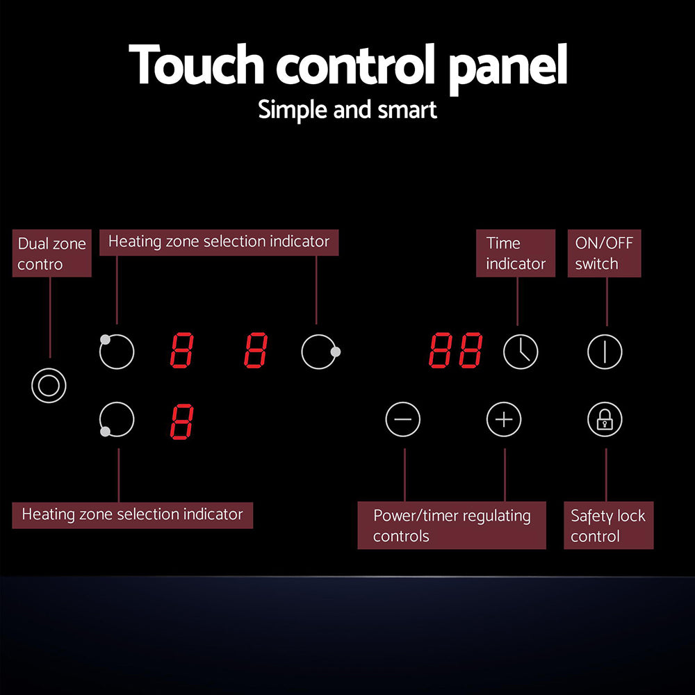 Devanti Electric Ceramic Cooktop 60cm Kitchen Cooker 4 Burner Hob Touch Control 5200W-Appliances > Kitchen Appliances > Cooktops & Stoves-PEROZ Accessories