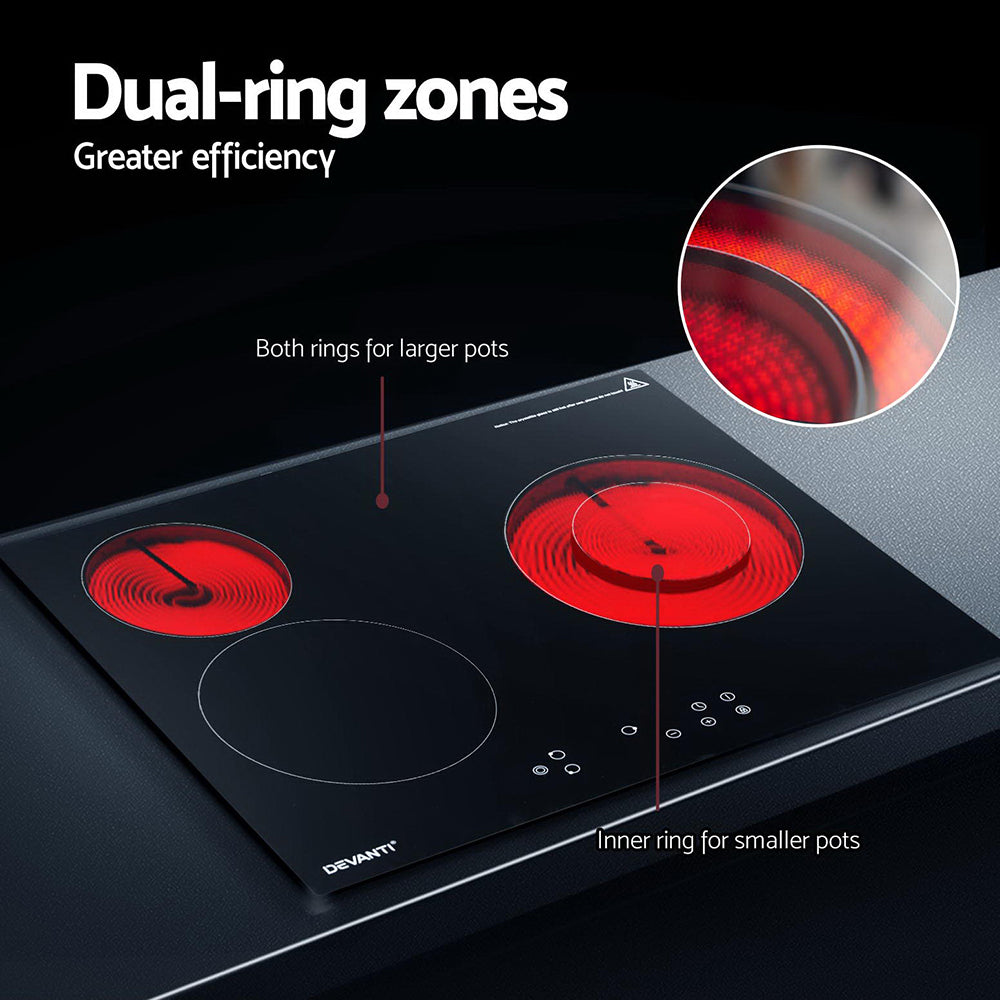 Devanti Electric Ceramic Cooktop 60cm Kitchen Cooker 4 Burner Hob Touch Control 5200W-Appliances > Kitchen Appliances > Cooktops & Stoves-PEROZ Accessories