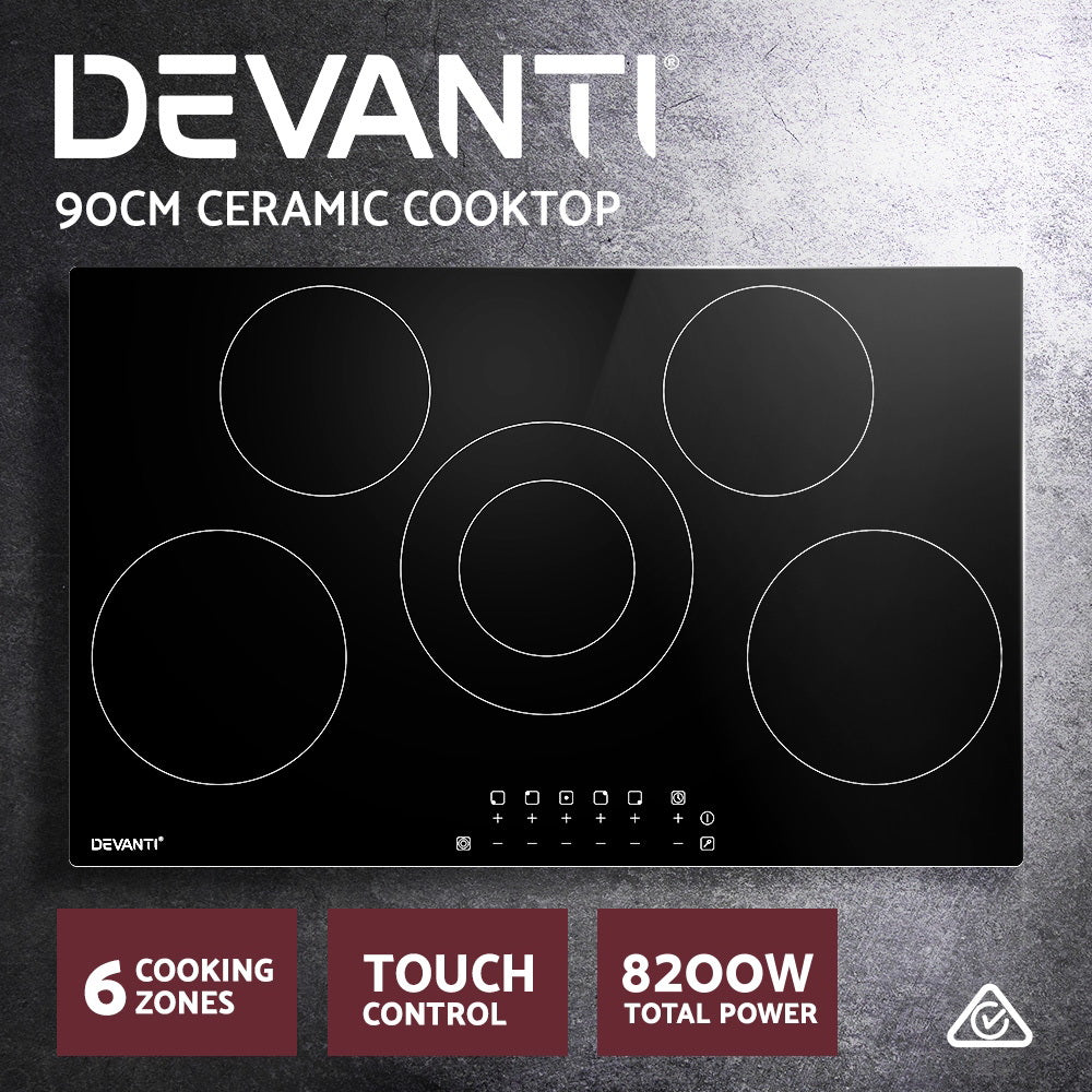 Devanti Electric Ceramic Cooktop 90cm-Electric Cooktops-PEROZ Accessories