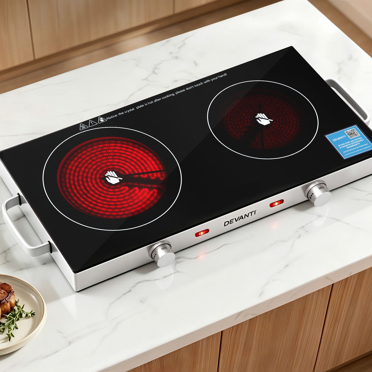 Devanti Portable Ceramic Cooktop Dual Burner Electric Hot Plate 2800W Black-Appliances > Kitchen Appliances > Cooktops & Stoves-PEROZ Accessories