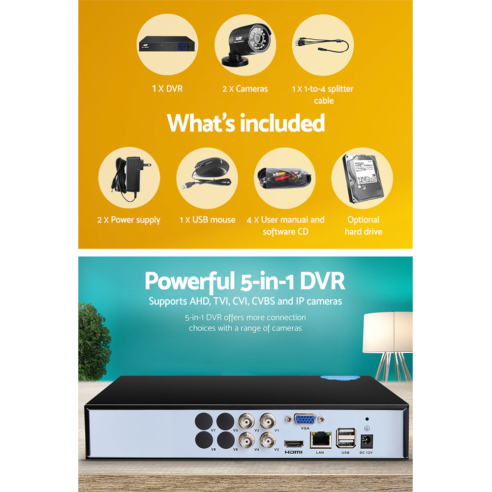 UL-Tech CCTV Security System 2TB 4CH DVR 1080P 2 Camera Sets-CCTV-PEROZ Accessories