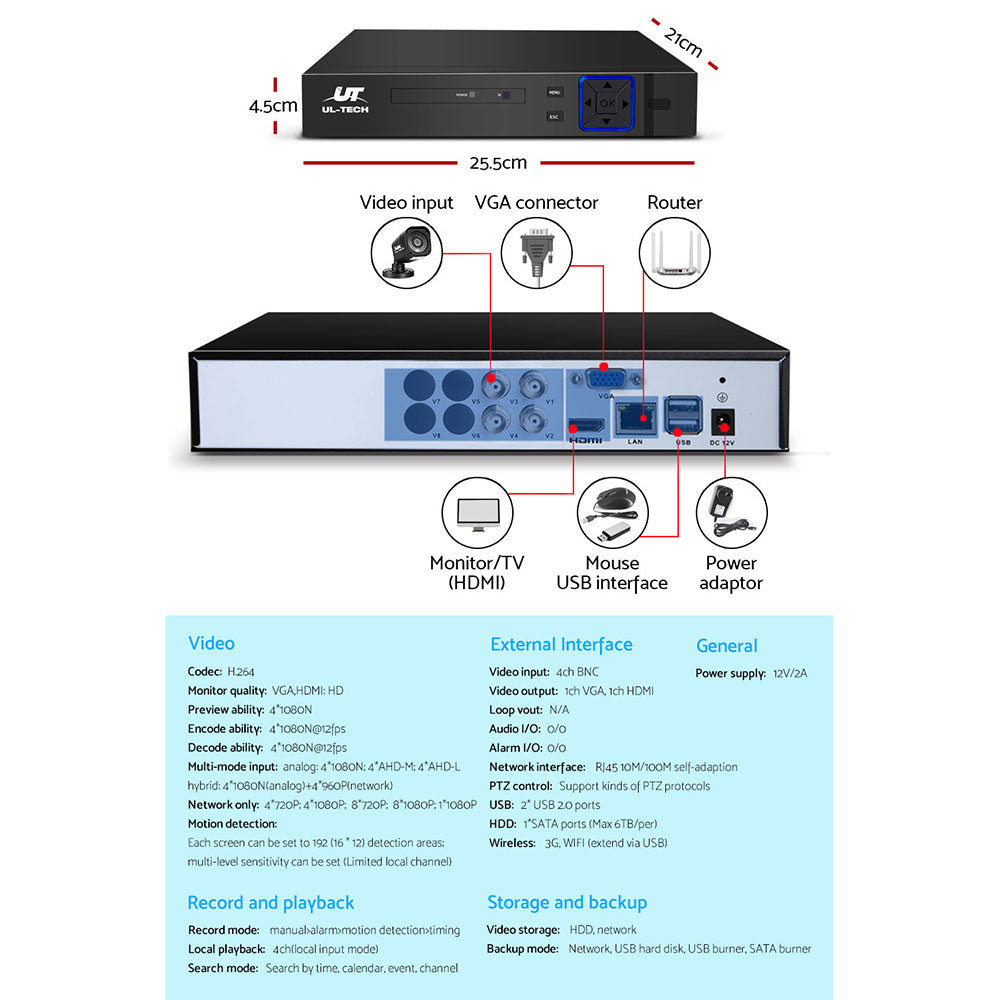 UL-tech CCTV Security System 4CH DVR 4 Cameras 1TB Hard Drive-CCTV-PEROZ Accessories