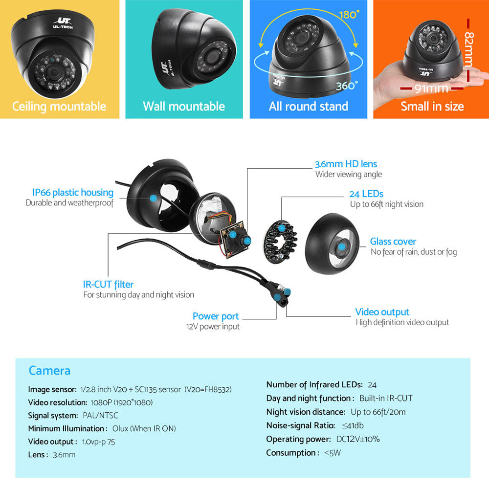 UL-tech CCTV Security System 8CH DVR 8 Cameras 1TB Hard Drive-CCTV-PEROZ Accessories