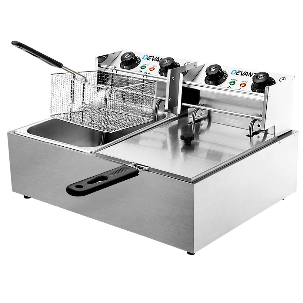 Devanti 20L Electric Commercial Deep Fryer Double Baskets 4400W-Appliances > Kitchen Appliances-PEROZ Accessories